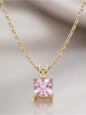 Gold Chain Necklace with Pink Square CZ Pendant